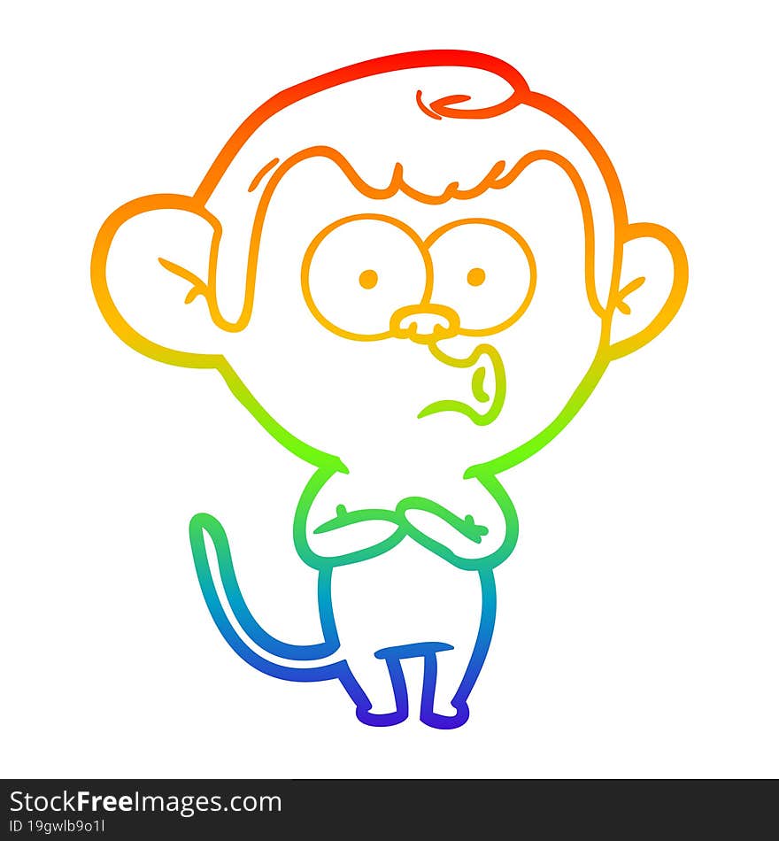 rainbow gradient line drawing cartoon hooting monkey