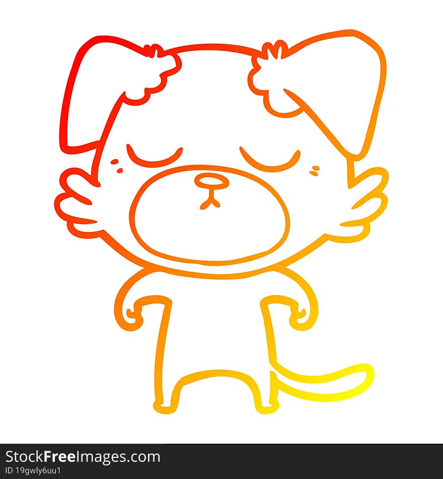 warm gradient line drawing of a cute cartoon dog