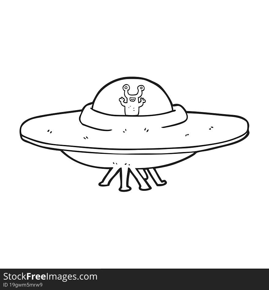 black and white cartoon alien spaceship