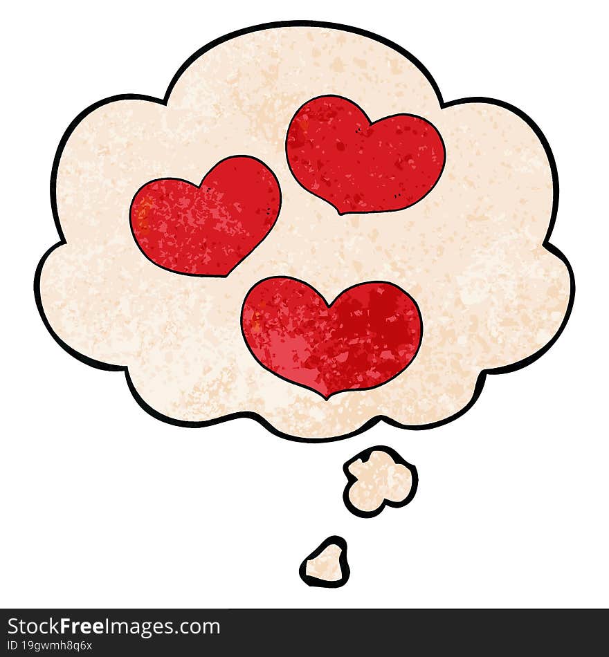 cartoon love hearts and thought bubble in grunge texture pattern style