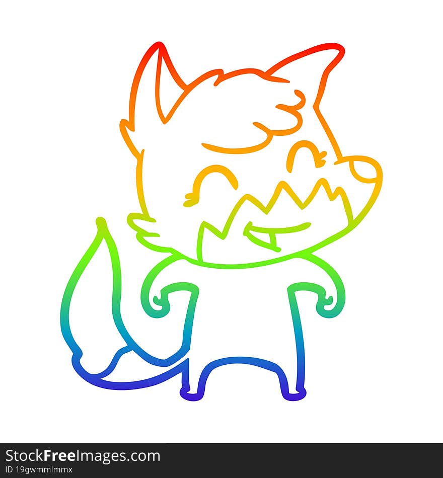 rainbow gradient line drawing of a happy cartoon fox