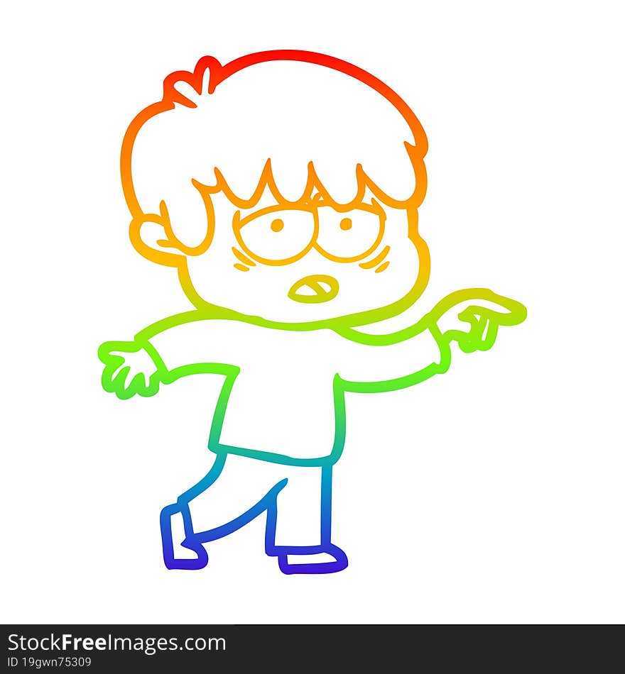 rainbow gradient line drawing cartoon exhausted boy