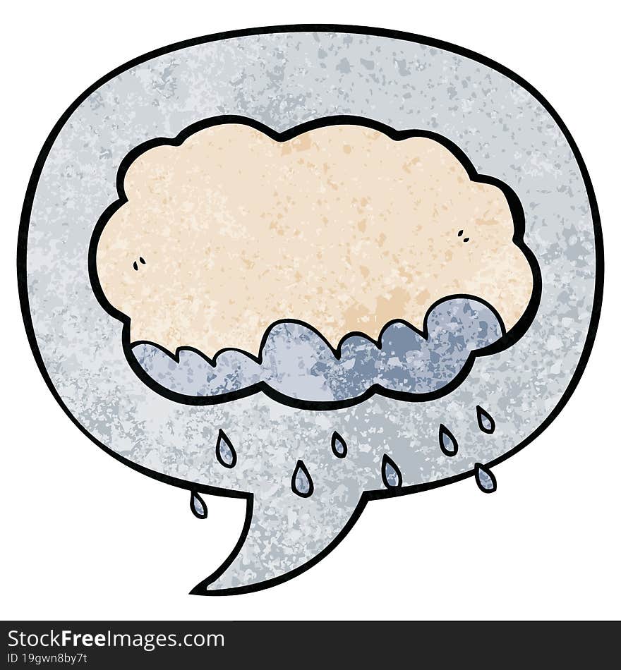 cartoon rain cloud and speech bubble in retro texture style