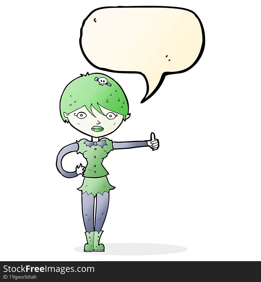 cartoon vampire girl giving thumbs up symbol with speech bubble