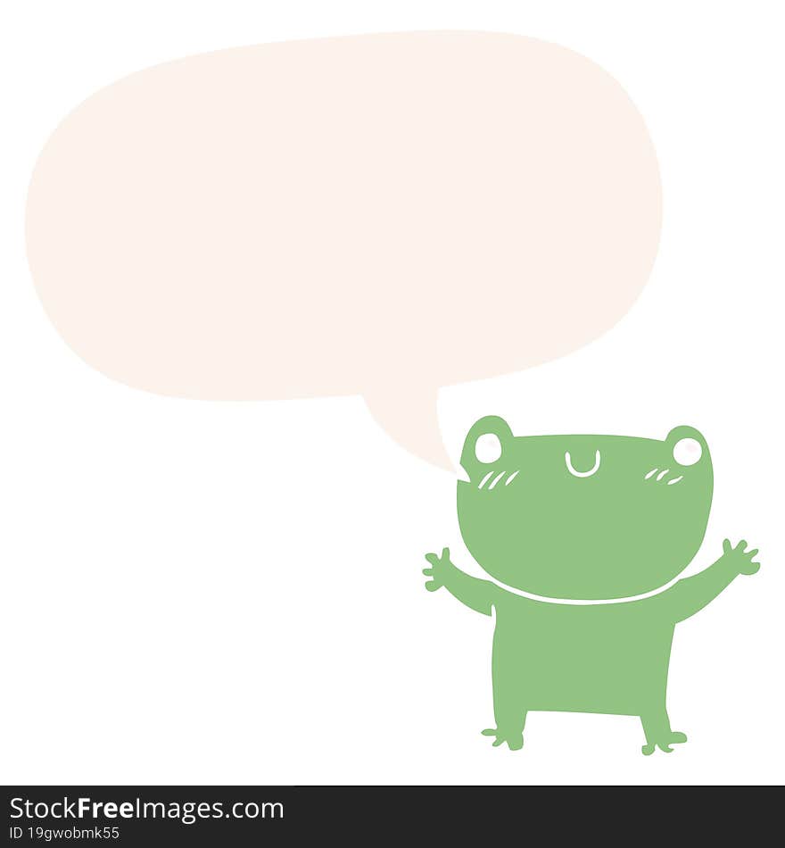 cartoon frog with speech bubble in retro style