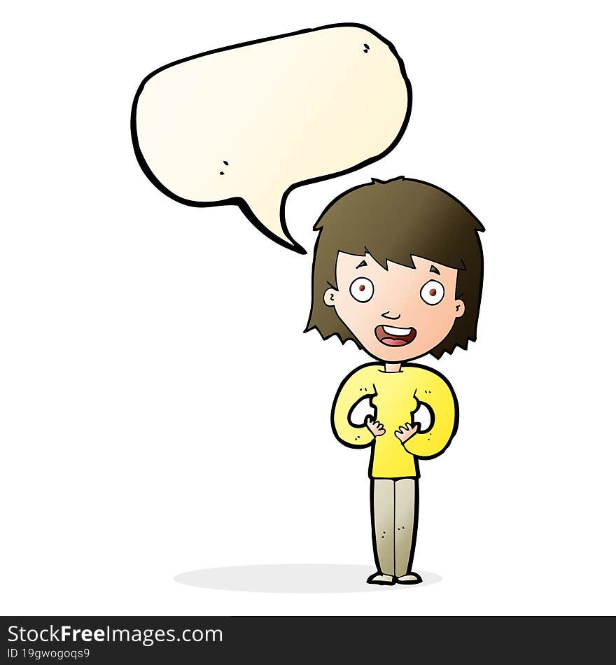 Cartoon Happy Woman With Speech Bubble