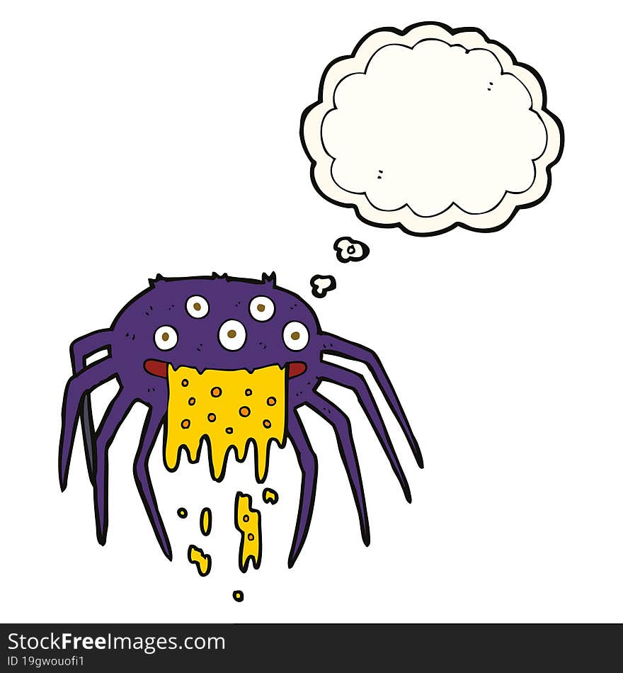 cartoon gross halloween spider with thought bubble