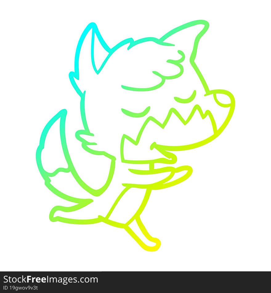 cold gradient line drawing friendly cartoon fox running