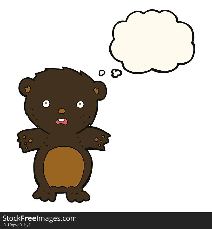 frightened black bear cartoon with thought bubble