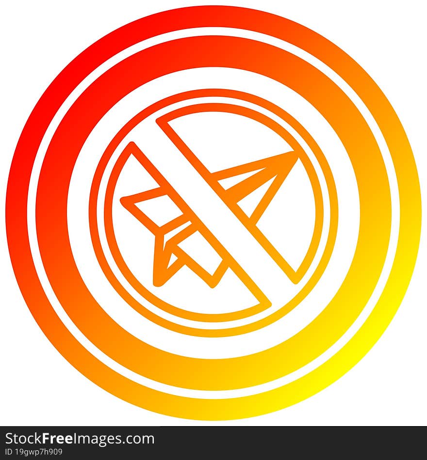 paper plane ban circular icon with warm gradient finish. paper plane ban circular icon with warm gradient finish