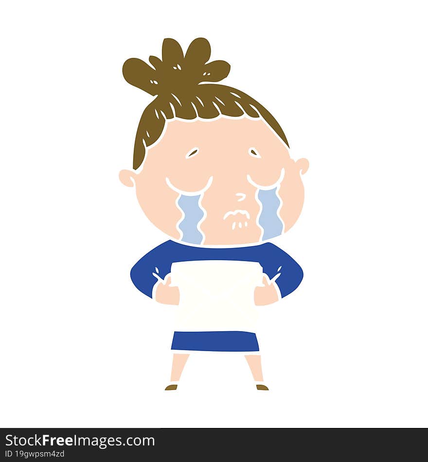 flat color style cartoon crying woman with letter