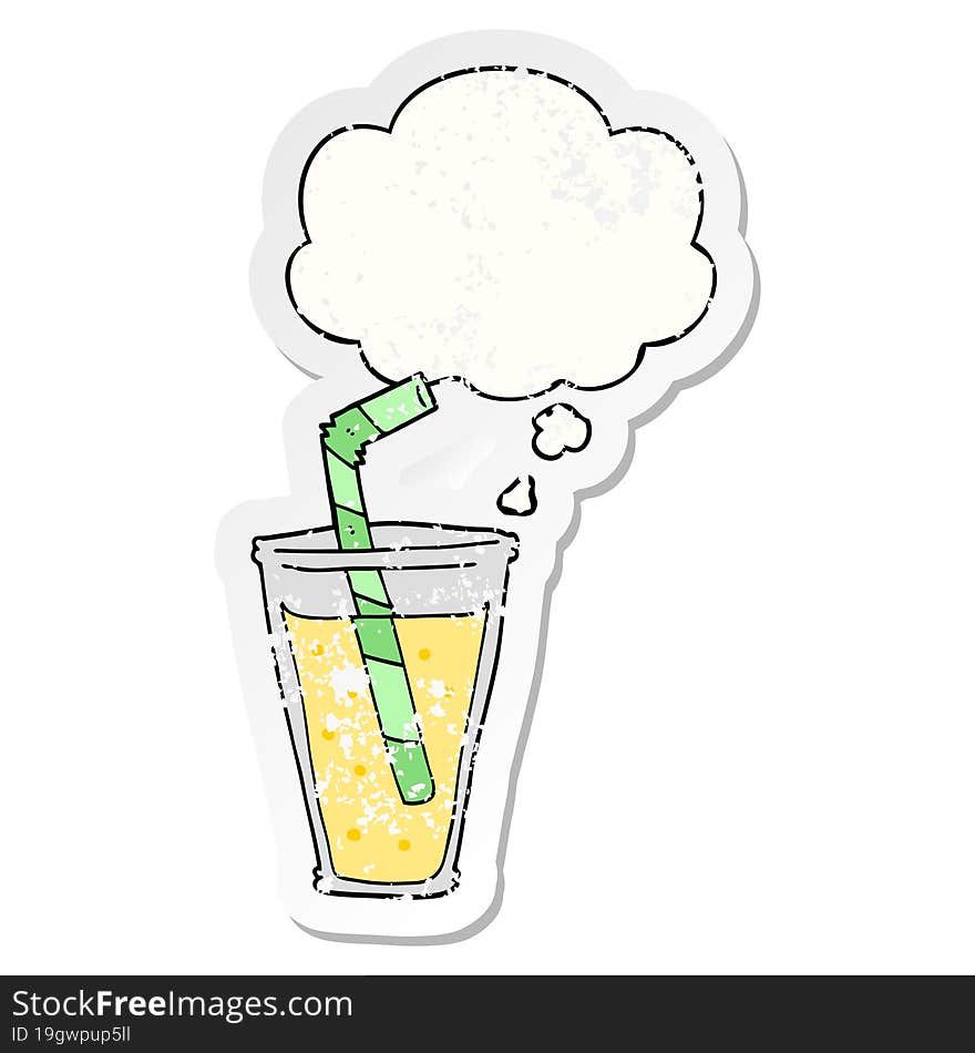 Cartoon Fizzy Drink And Thought Bubble As A Distressed Worn Sticker