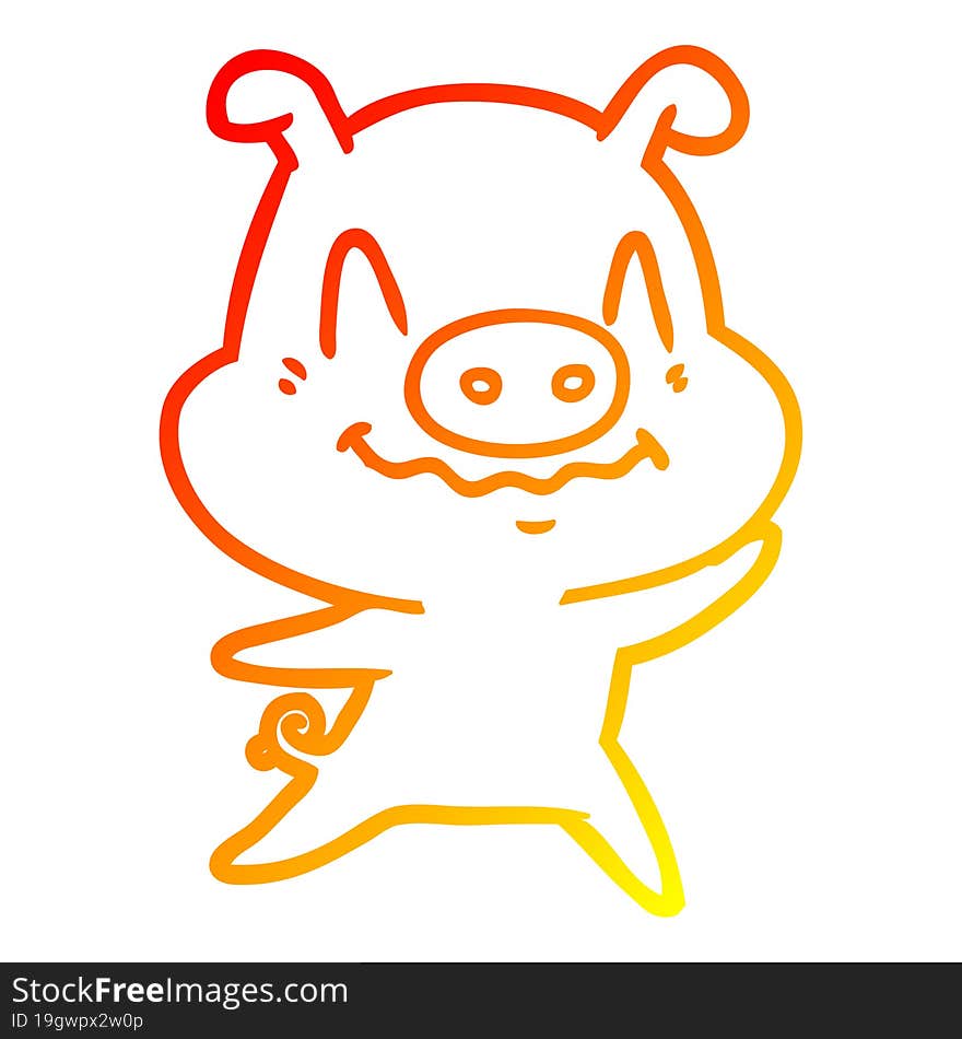 warm gradient line drawing nervous cartoon pig