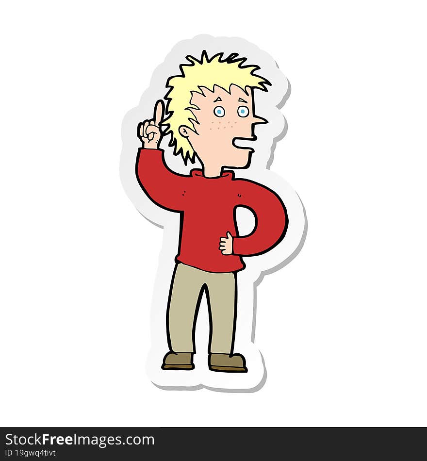 Sticker Of A Cartoon Boy With Idea