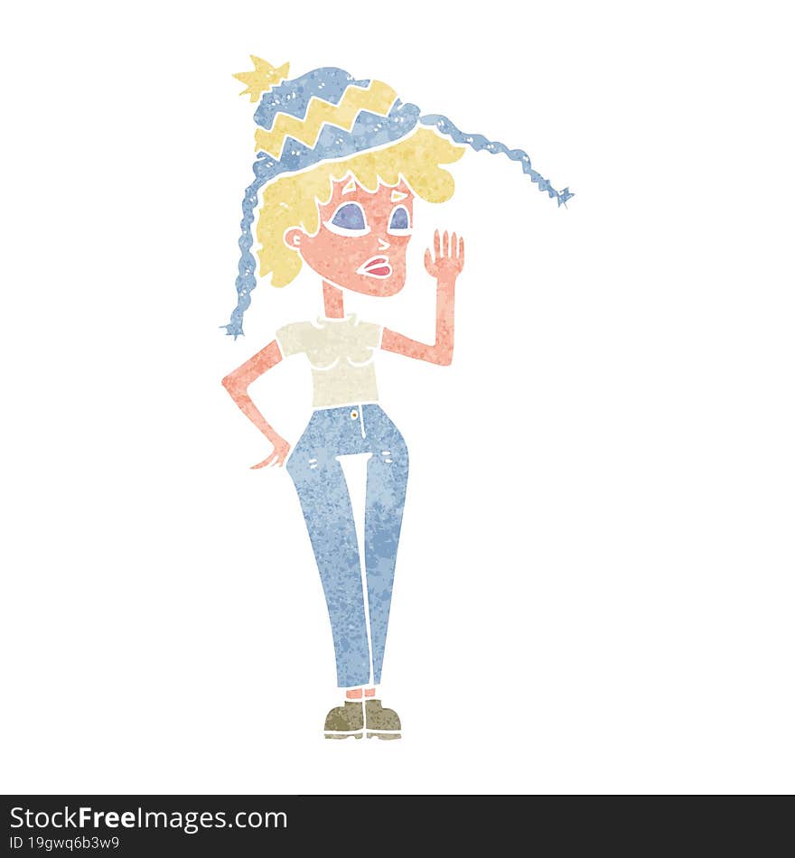 cartoon woman wearing winter hat