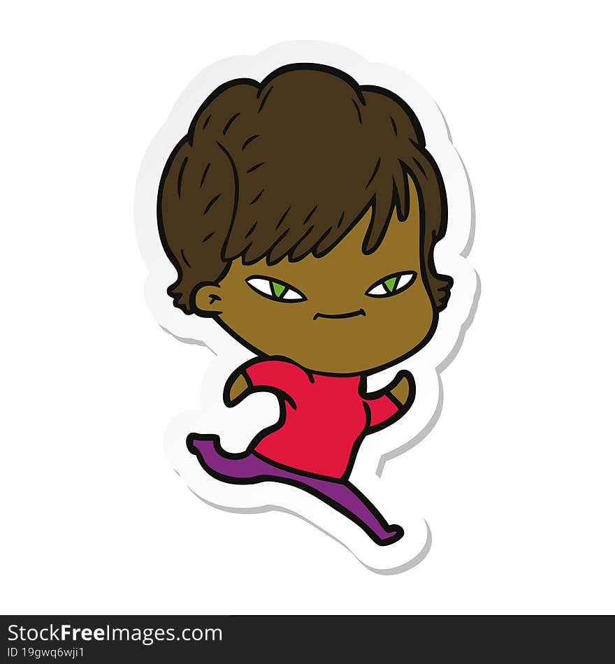 sticker of a cartoon happy woman