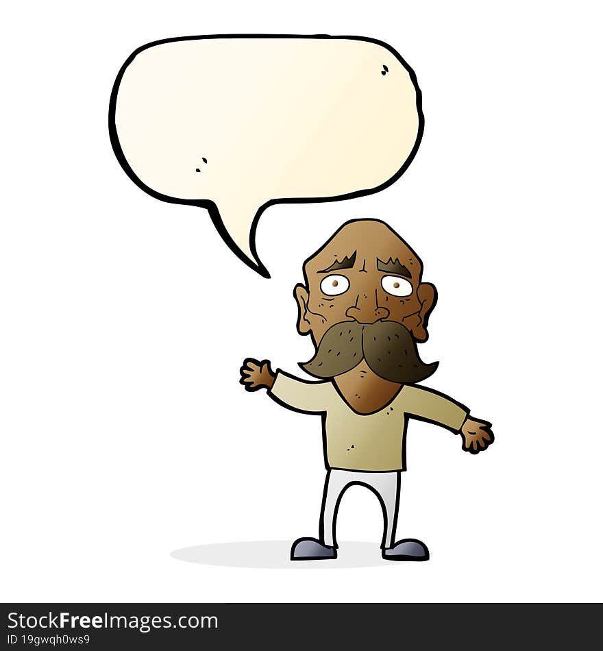 cartoon worried old man with speech bubble