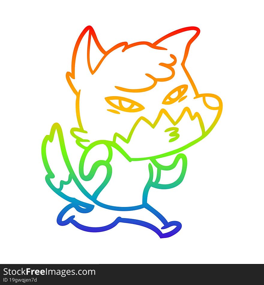 rainbow gradient line drawing clever cartoon fox