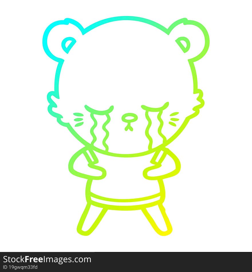 cold gradient line drawing crying cartoon bear