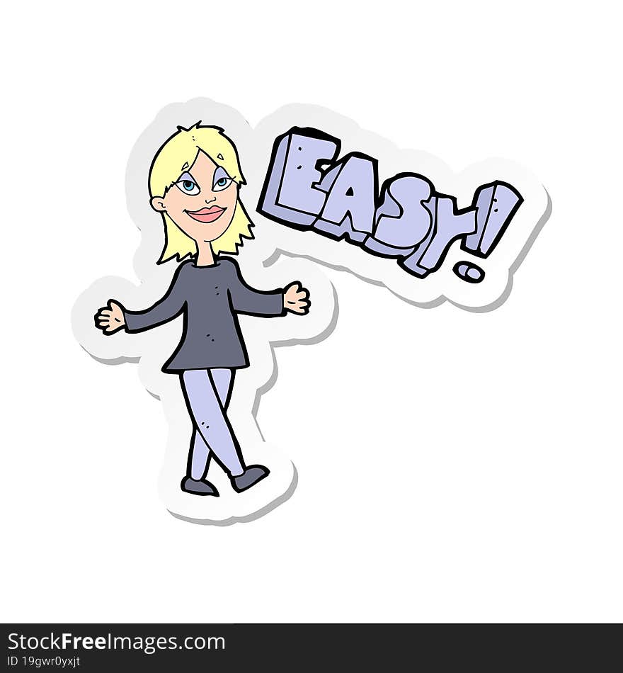 sticker of a cartoon woman saying easy