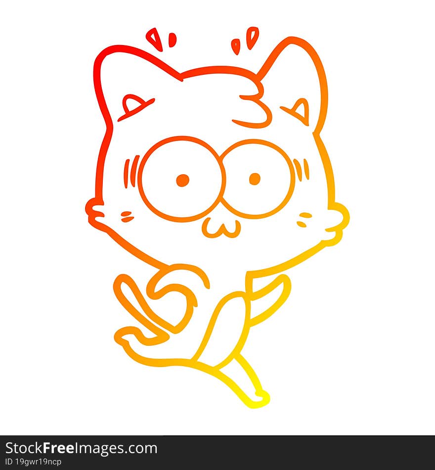 warm gradient line drawing cartoon surprised cat running