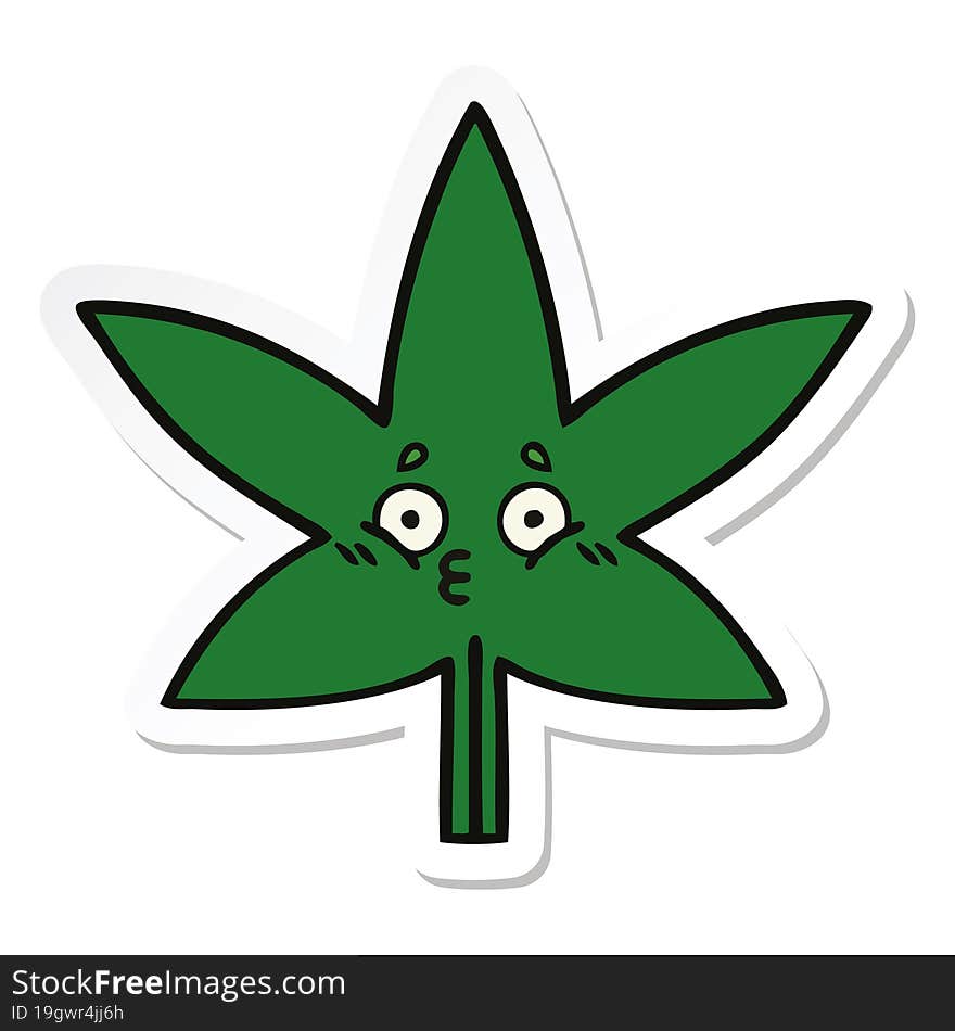 Sticker Of A Cute Cartoon Marijuana Leaf