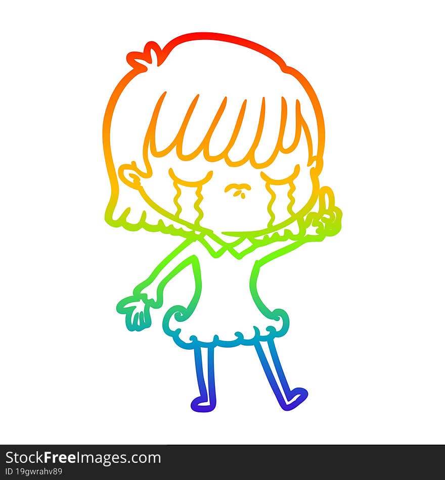 rainbow gradient line drawing of a cartoon woman crying