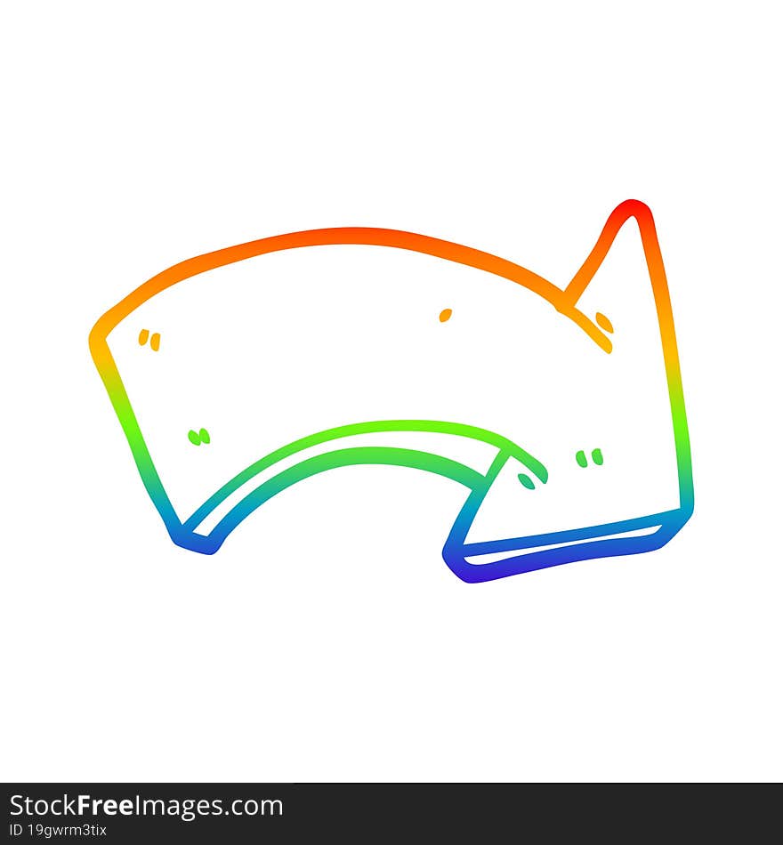 rainbow gradient line drawing of a cartoon pointing arrow sign