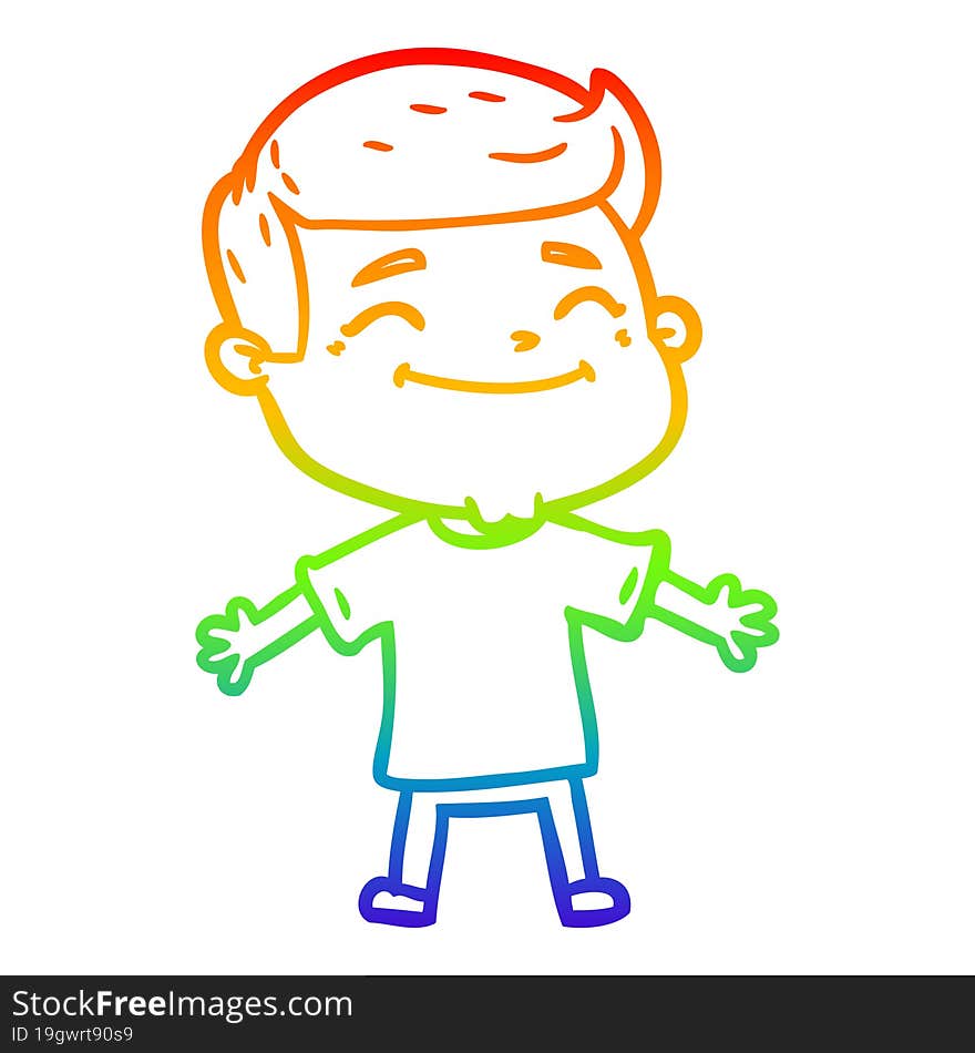 rainbow gradient line drawing happy cartoon man with open arms