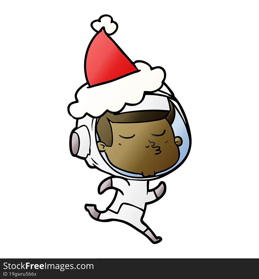 gradient cartoon of a confident astronaut wearing santa hat