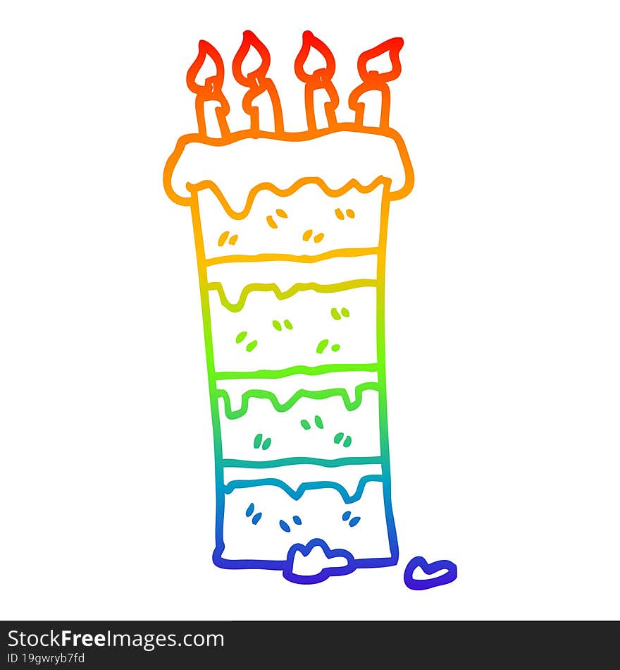 rainbow gradient line drawing huge cartoon birthday cake