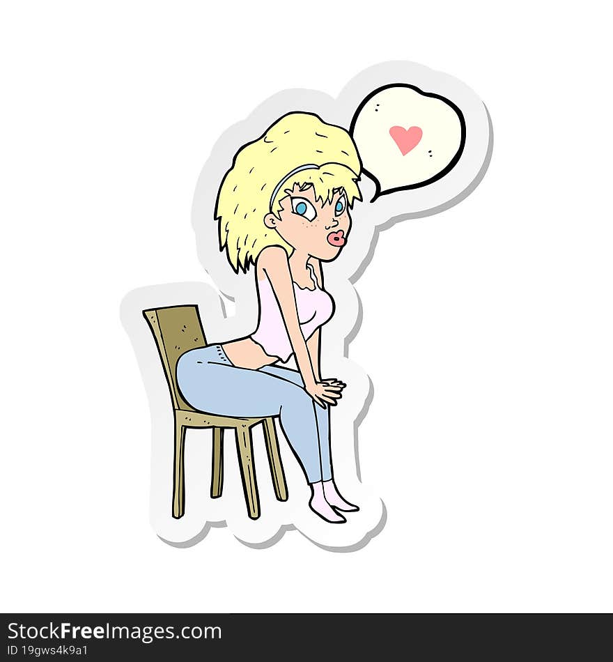 sticker of a cartoon woman with love heart