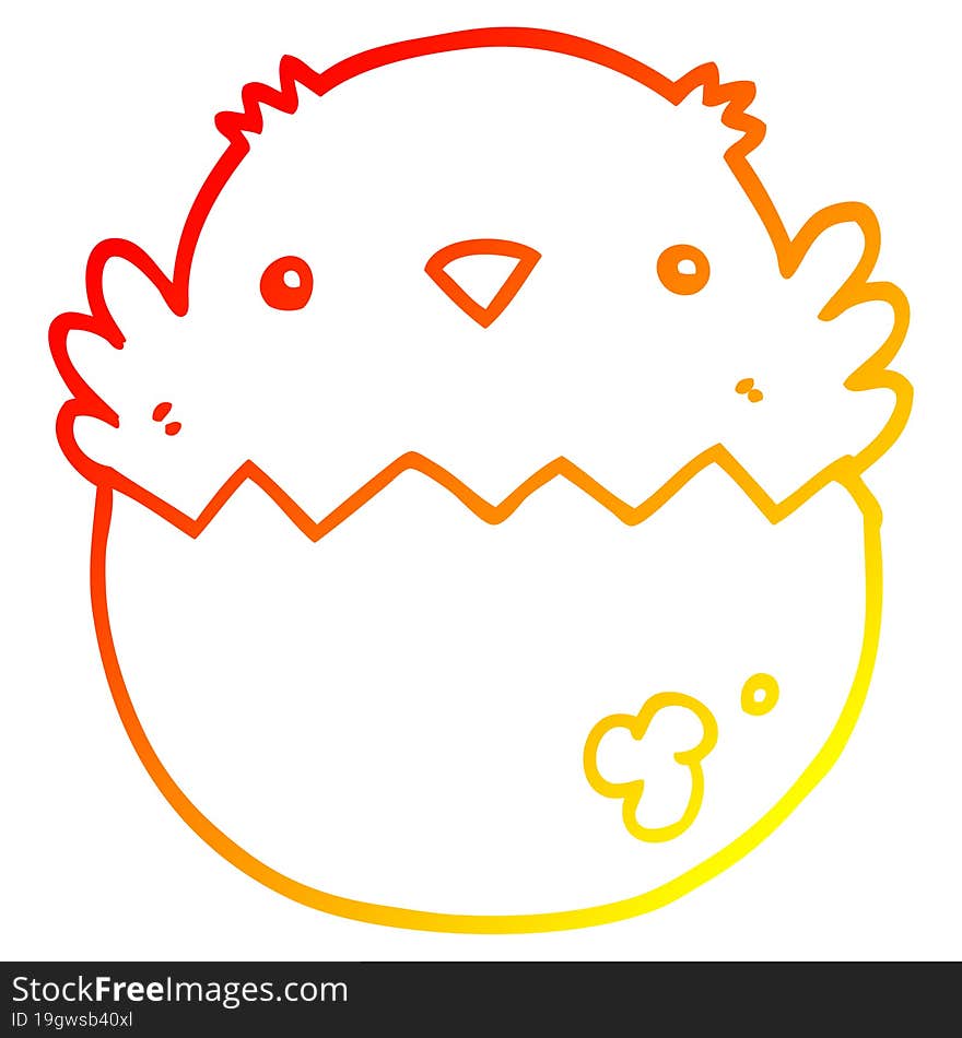 warm gradient line drawing of a cartoon chick hatching from egg