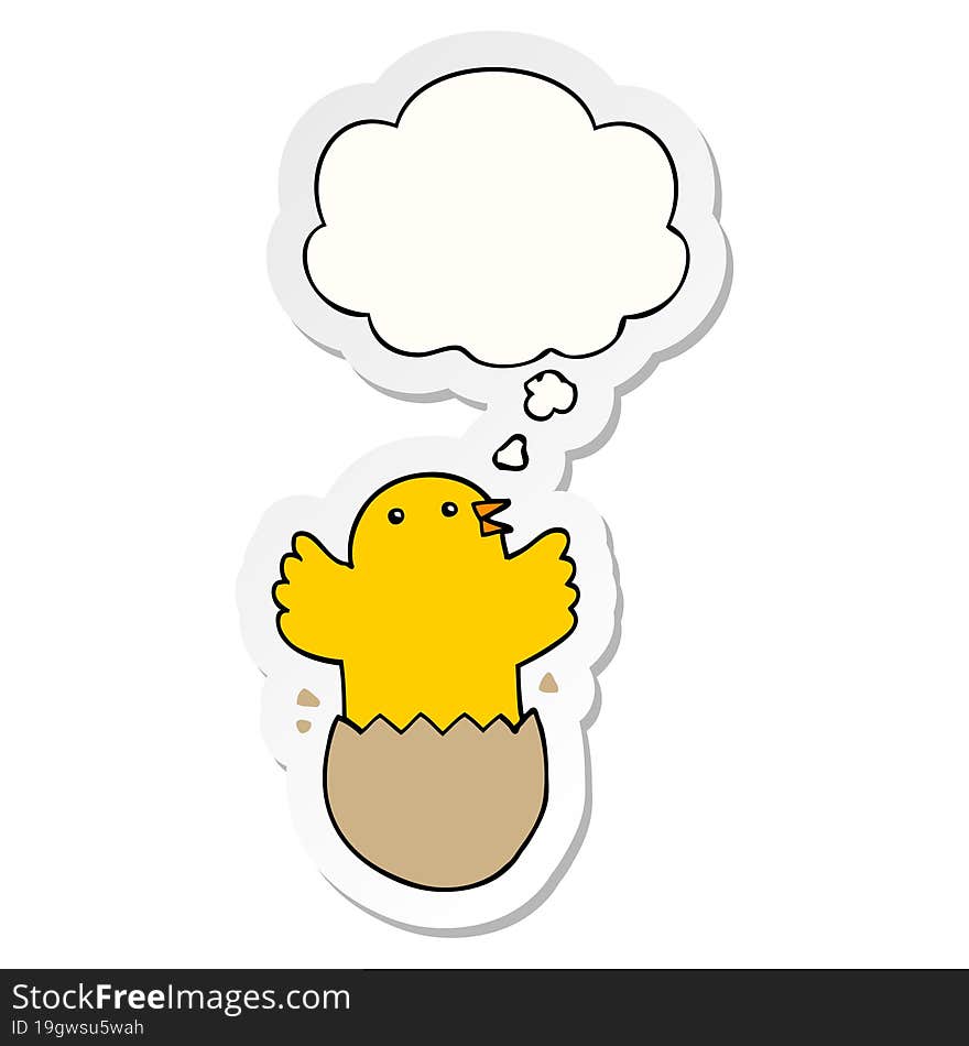 cartoon hatching bird with thought bubble as a printed sticker