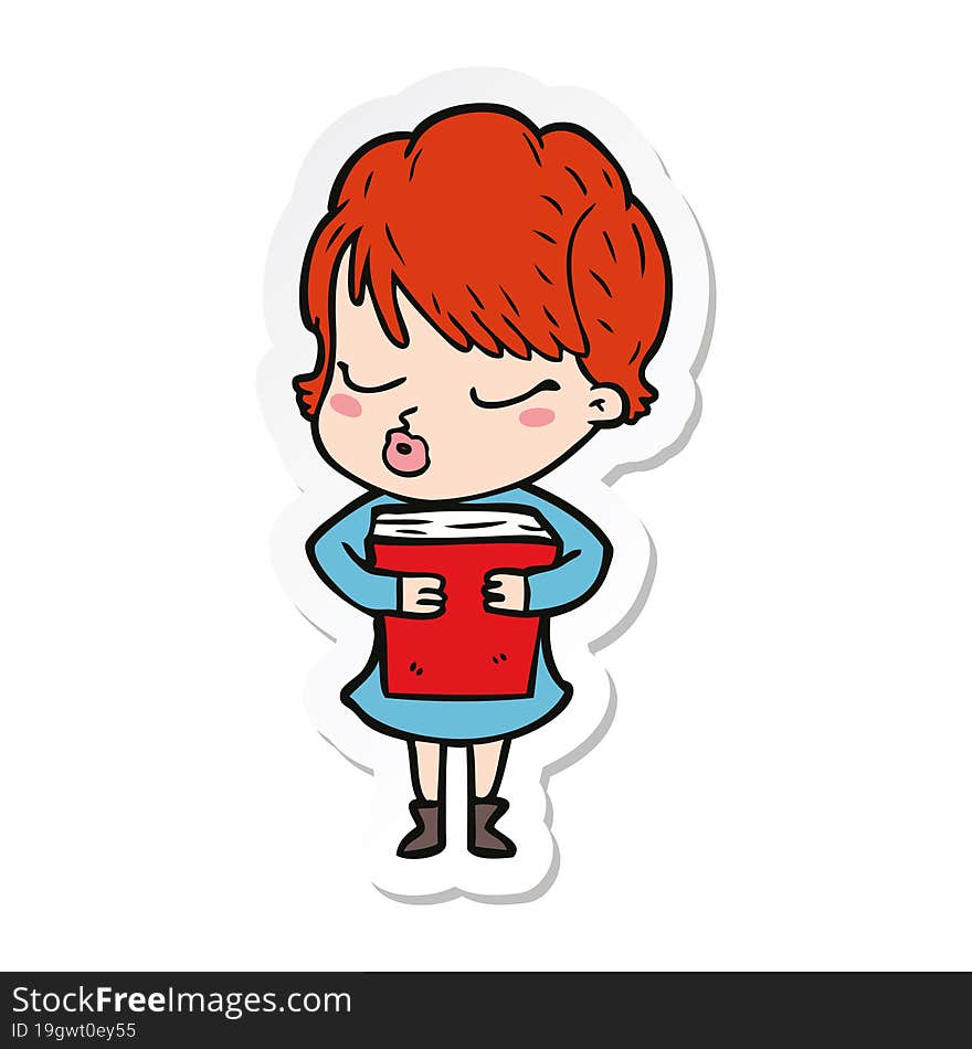 sticker of a cartoon woman with eyes shut