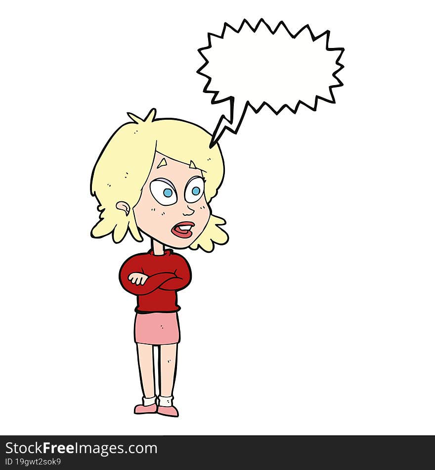 cartoon surprised woman with speech bubble