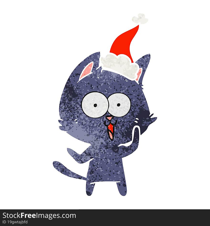 funny retro cartoon of a cat wearing santa hat