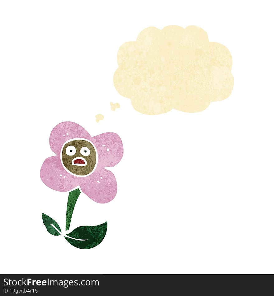 cartoon flower with face with thought bubble