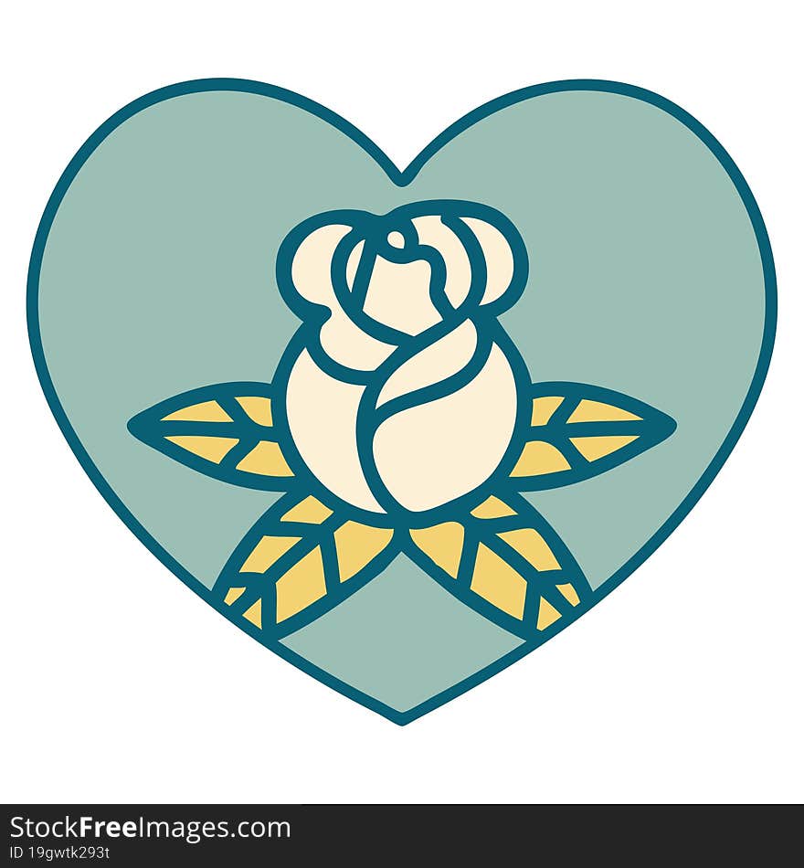 Tattoo Style Icon Of A Heart And Flowers