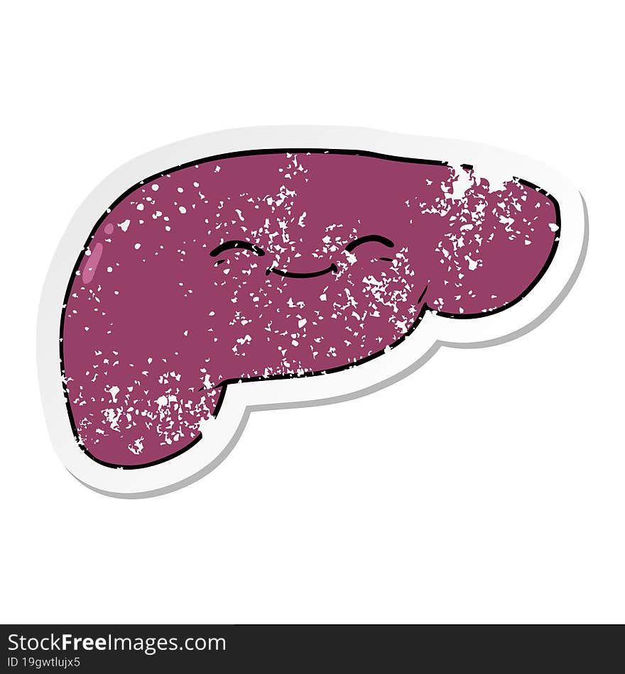 Distressed Sticker Of A Cartoon Liver