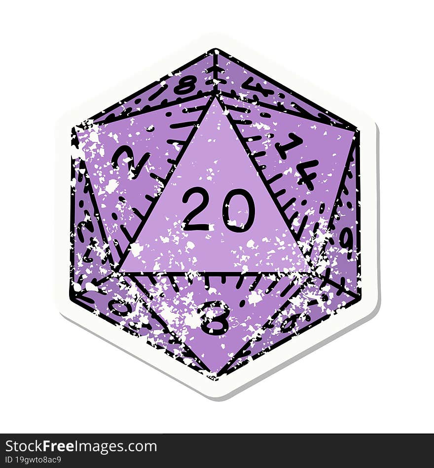 natural 20 D20 dice roll grunge sticker