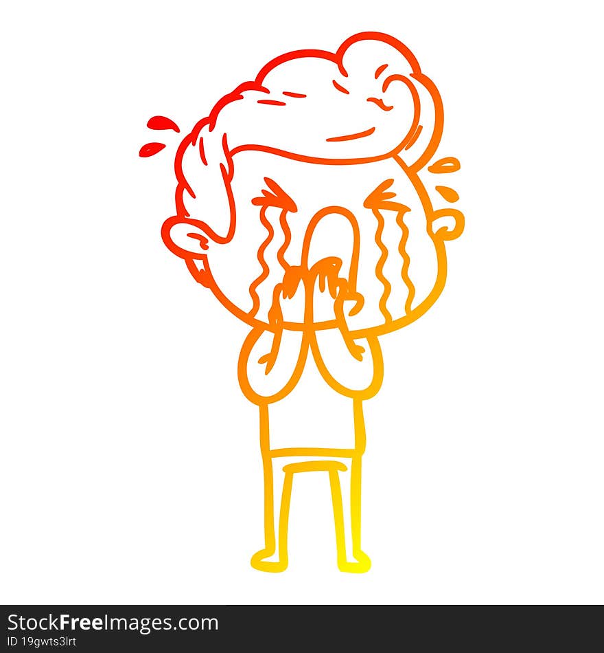 warm gradient line drawing of a cartoon crying man