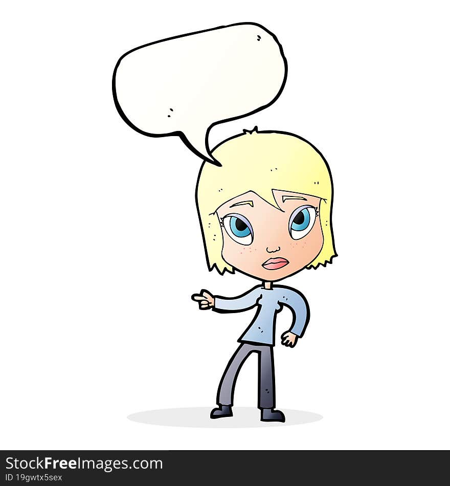 cartoon pointing woman with speech bubble