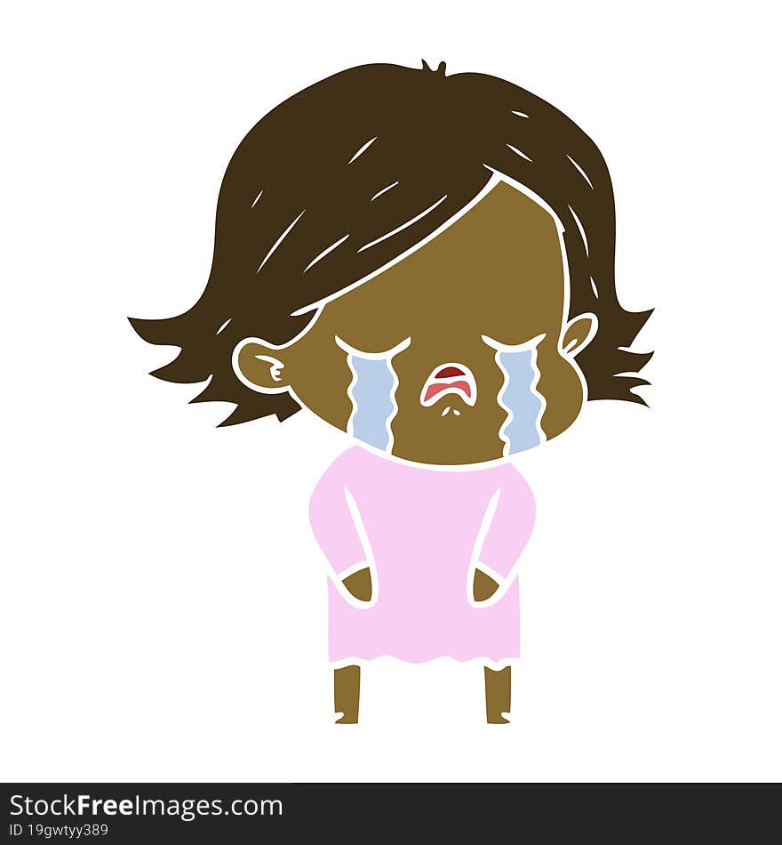 flat color style cartoon girl crying