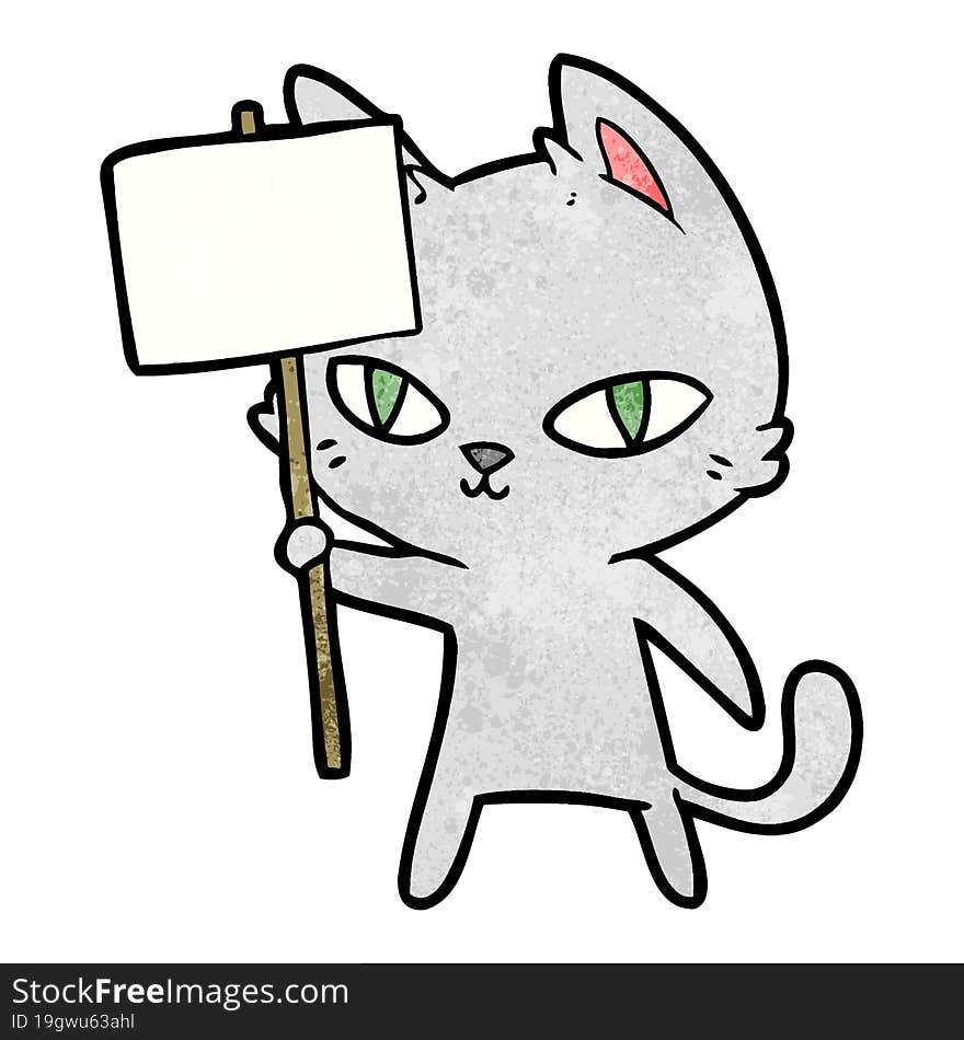 cartoon cat waving sign. cartoon cat waving sign