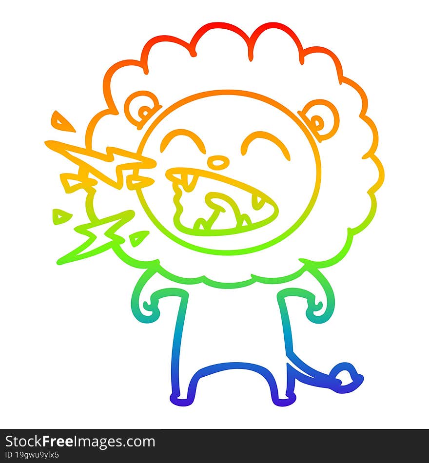 rainbow gradient line drawing cartoon roaring lion