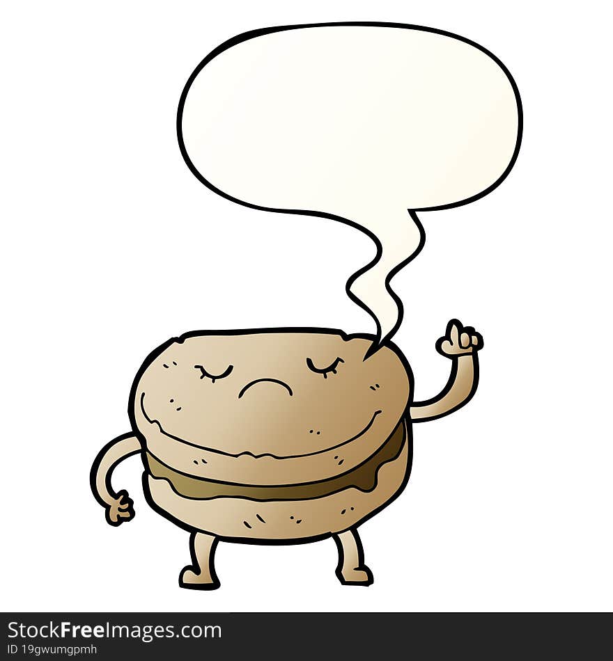 cartoon biscuit and speech bubble in smooth gradient style