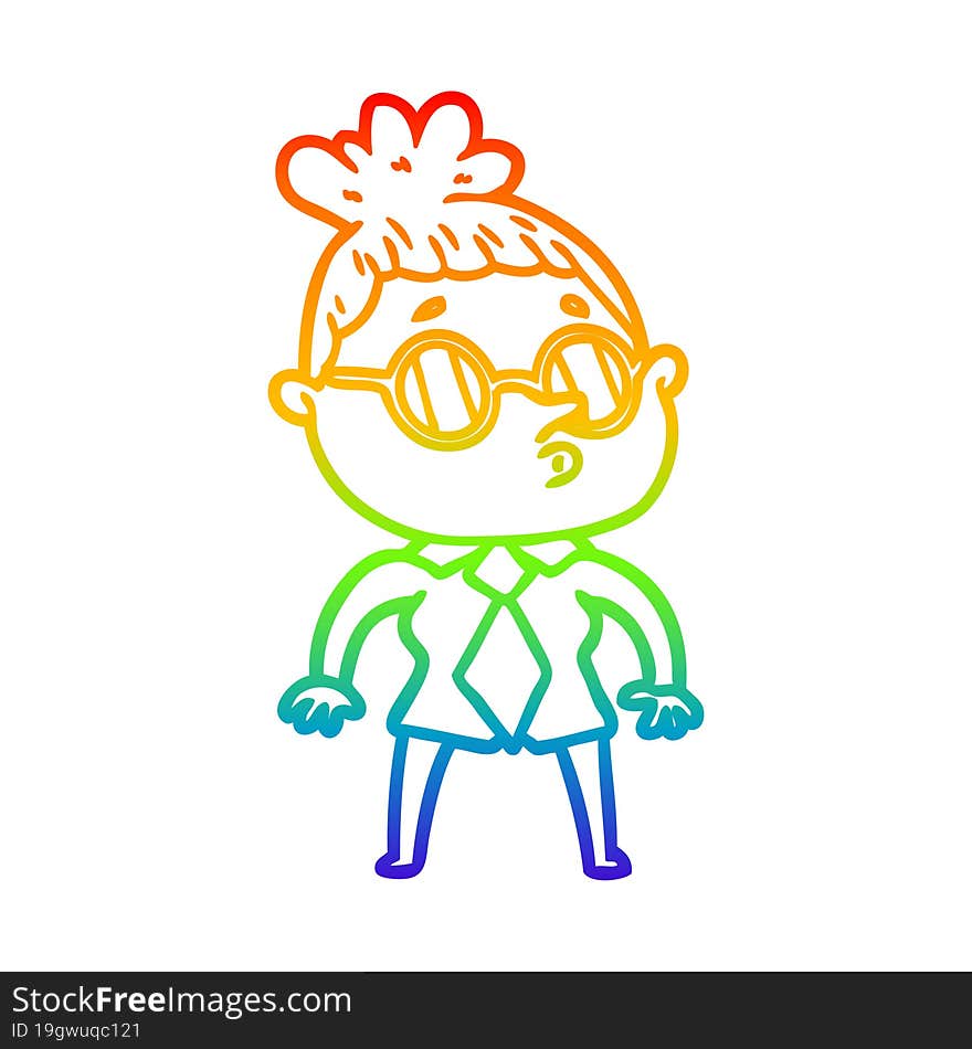 rainbow gradient line drawing cartoon woman wearing glasses