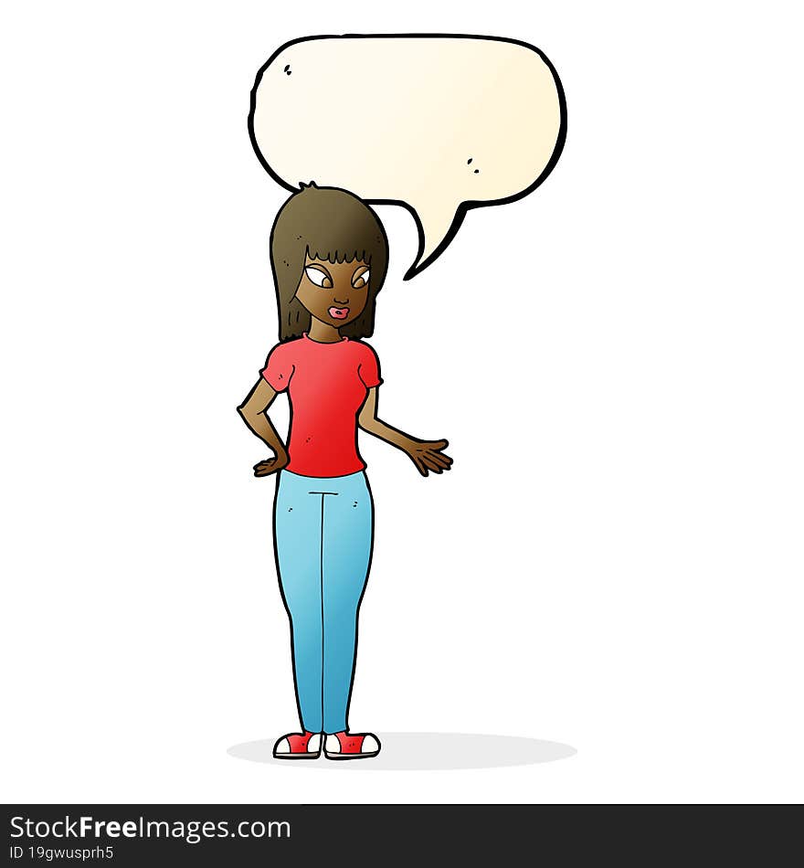 Cartoon Woman Explaining With Speech Bubble