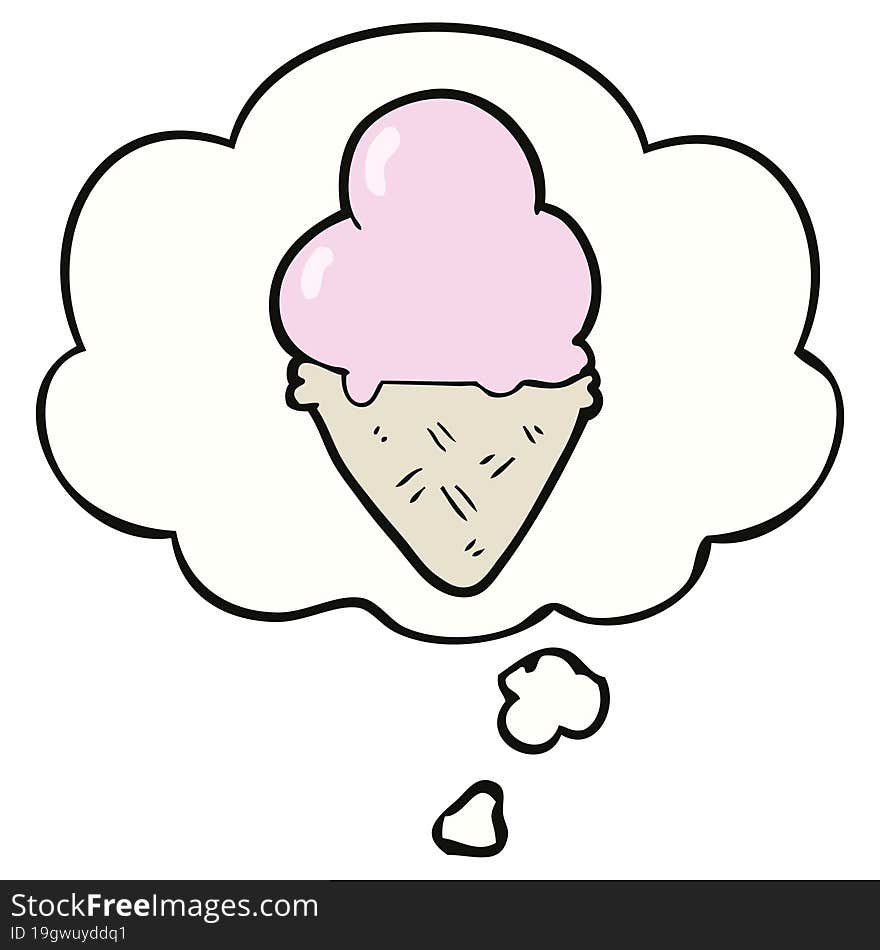 cartoon ice cream with thought bubble. cartoon ice cream with thought bubble